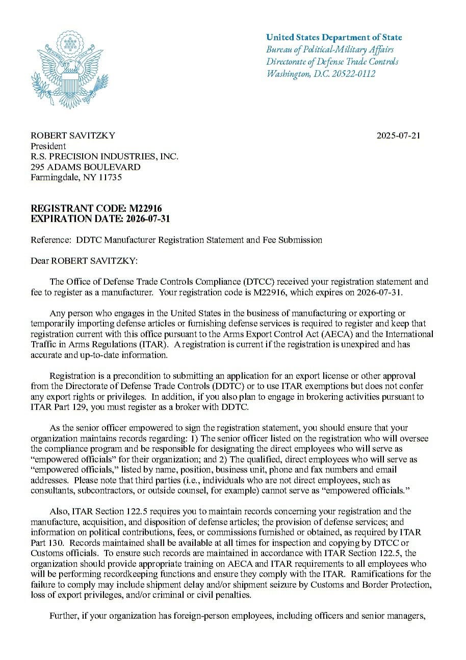 ITAR Registration